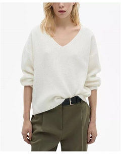 Женский вязаный свитер с V-образным вырезом, коричневый/бежевый Mango