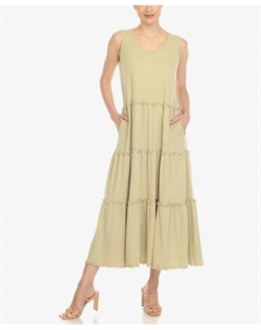 Женское многослойное платье миди с круглым вырезом, зеленый White mark