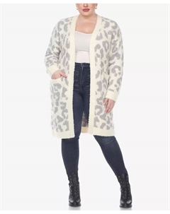 Свитер из шерпы с леопардовым принтом и открытым передом больших размеров, мультиколор White mark