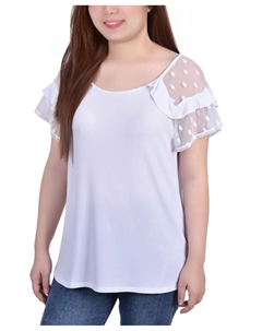 Топ с короткими рукавами в горошек миниатюрного размера, белый Ny collection