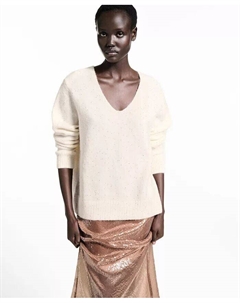 Женский свитер с V-образным вырезом и пайетками, золотой Mango