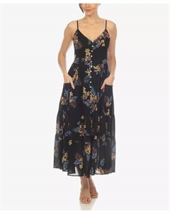 Женское платье макси с v-образным вырезом и цветочным принтом, черный White mark