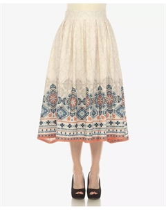 Женская юбка миди в складку с принтом «Бордюр», коричневый/бежевый White mark