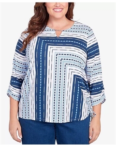 Цветочный топ размера плюс с фактурной полоской и завязкой по бокам, мультиколор Alfred dunner