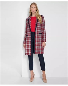 Женский твидовый пиджак с открытым передом, топ с длинными рукавами, вырезом-лодочкой и завязками, а также брюки в полоску со средней посадкой и длиной до щиколотки, синий Tommy hilfiger