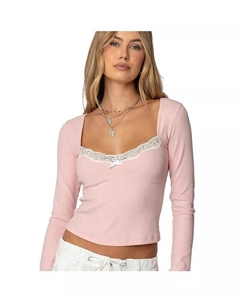 Женский топ Morgyn с кружевной отделкой в рубчик, розовый Edikted