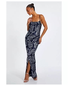 Женское женское платье макси с пайетками и воротником-хомут, синий Quiz