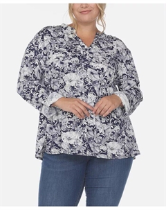 Блузка больших размеров с длинными рукавами и цветочным принтом, мультиколор White mark