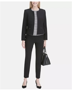 Блейзер без воротника, плиссированный топ и прямые брюки, серый Calvin klein