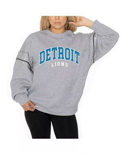 Женская флисовая толстовка-пуловер Ash Detroit Lions со стразами и заниженными плечами Gameday couture