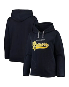 Женский темно-синий пуловер с капюшоном Milwaukee Brewers больших размеров с разрезом по бокам Soft as a grape