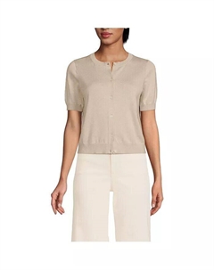 Женское платье-кардиган с коротким рукавом из тонкого трикотажного трикотажа, коричневый/бежевый Lands' end