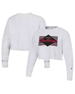 Женский укороченный пуловер с рваным плетением Heather Grey Georgia Bulldogs Champion