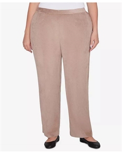 Плюс Размер Теллурид Вельветовые Эластичный Пояс Средняя Длина Плиссированные Брюки, коричневый/бежевый Alfred dunner