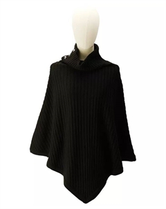 Женское пончо с широким ребристым воротником и пуговицами, черный Michael kors