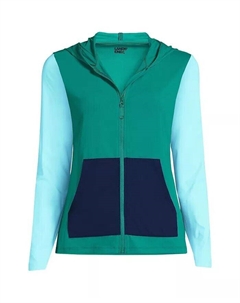 Плюс размер длинный рукав капюшон полная молния UPF 50 рашгард, черный Lands' end