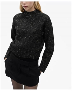 Женский свитер с люрексом и воротником Perkins, черный Mango