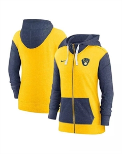 Женская толстовка с молнией во всю длину золотого цвета Milwaukee Brewers Nike