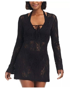 Женское вязаное крючком платье-накидка с глубоким вырезом, черный Bar iii