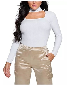 Женский топ Tori с длинными рукавами и вырезом в рубчик, синий Guess