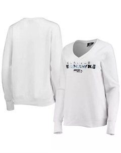 Белый женский пуловер с v-образным вырезом Seattle Seahawks Victory Cuce
