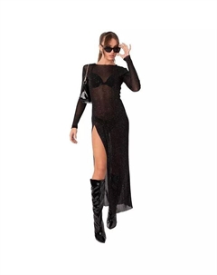 Женское блестящее сетчатое платье макси с разрезом, черный Edikted