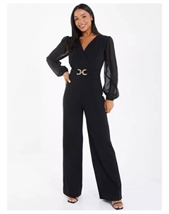 Женский черный шифоновый комбинезон палаццо с пряжкой Quiz
