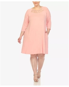 Платье свободного кроя с вырезом крест-накрест и рукавами 3/4, розовый White mark