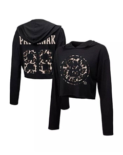 Женские нитки David Pastrnak Черный укороченный пуловер с капюшоном Boston Bruins с леопардовым принтом имени и номера, черный Majestic