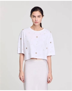 Женская укороченная футболка с бисером, белый Sandro