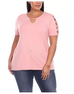 Топ с короткими рукавами и вырезом-замочной скважиной большого размера, розовый White mark