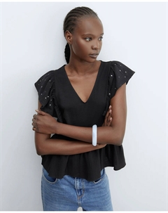 Рубашка с оборками и заклепками, черный Сфера