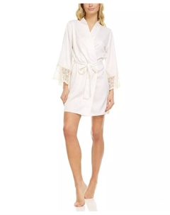 Матовый халат с запахом и кружевом Kit Heart, слоновая кость/кремовый Flora by flora nikrooz