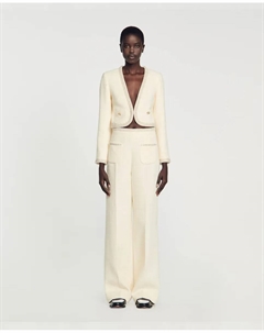 Женские широкие расклешенные брюки с перламутровыми стразами, белый Sandro