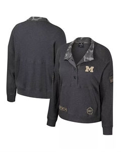 Женский термоугольный свитшот Heather Charcoal Michigan Wolverines OHT в стиле милитари Appreciation Payback Henley Colosseum