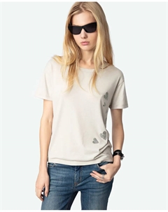 Женская футболка Marta с короткими рукавами и стразовыми сердечками, светло-серый Zadig&voltaire