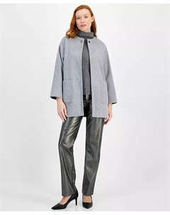 Женская фетровая куртка без воротника, свитер с воротником-стойкой и брюки из металлизированной искусственной кожи, серебряный Anne klein