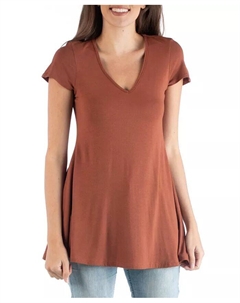 Женская туника свободного кроя с коротким рукавом, коричневый 24seven comfort apparel