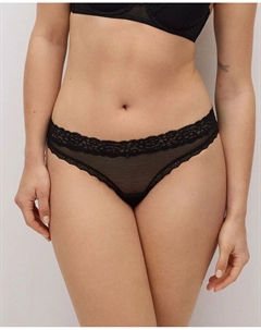 Бразильские трусики с плюмети и кружевом, черный Ysabel mora