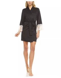 Матовый халат с запахом и кружевом Kit Heart, черный Flora by flora nikrooz