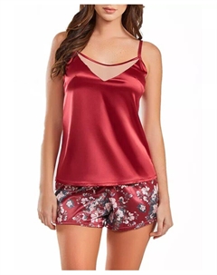 Женский комплект из 2 предметов: майка из контрастного атласа и шорты с цветочным принтом Jenna, красный Icollection