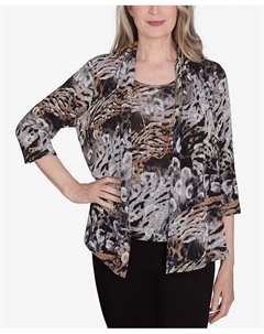 Классический топ Animal Melange Two in One, коричневый/бежевый Alfred dunner