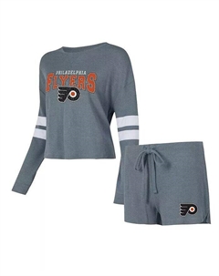 Женский серый рваный комплект для сна с футболкой с длинными рукавами и шортами Philadelphia Flyers Meadow, серый Concepts sport