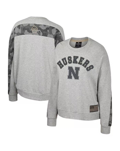 Женский пуловер «летучая мышь» в стиле милитари «Небраска Huskers» цвета Хизер Серый с флагом признательности и званием «летучая мышь», серый Colosseum