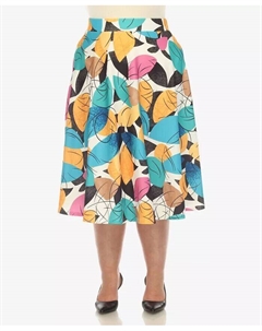 Винтажная расклешенная юбка миди с принтом листьев больших размеров, желтый White mark