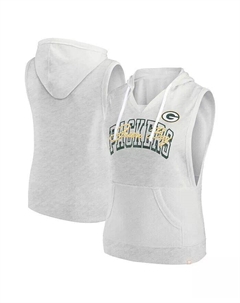 Женская толстовка-пуловер Oatmeal Green Bay Packers Lounge Script без рукавов с V-образным вырезом Fanatics