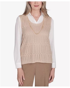 Женский топ-жилет Emerald Isle Two in One с текстурой и съемным ожерельем, коричневый/бежевый Alfred dunner