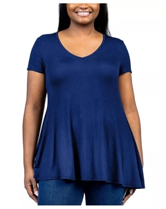 Туника большого размера с коротким рукавом и V-образным вырезом, синий 24seven comfort apparel