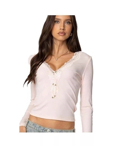 Женский топ Madeline с кружевной отделкой в рубчик, розовый Edikted