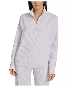 Женский пуловер с отделкой в рубчик и застежкой-молнией на четверть длины, мультиколор Calvin klein